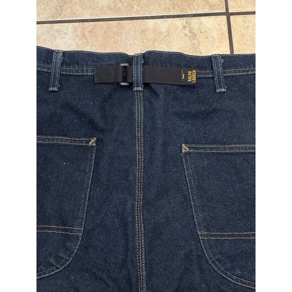 VINTAGE Y2K POLO JEANS‎ COMPANY ADJUSTABLE STRAP BAGGY DENIM CARPENTER SHORTS 36 - Picture 5 of 7